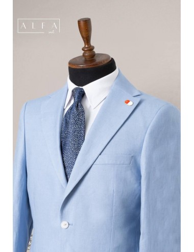 %100 Pamuk Keten Erkek Takım Elbise – Açık Mavi