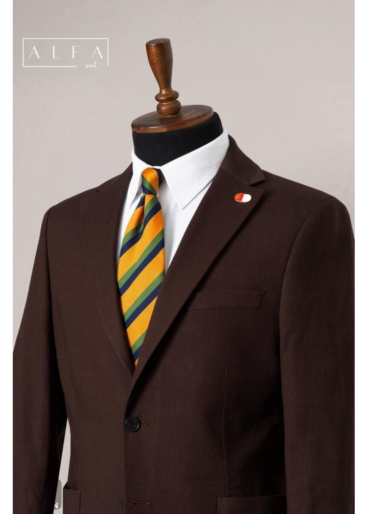 %100 Keten Kahverengi Takım Elbise – Cesur, Zarif ve Doğal