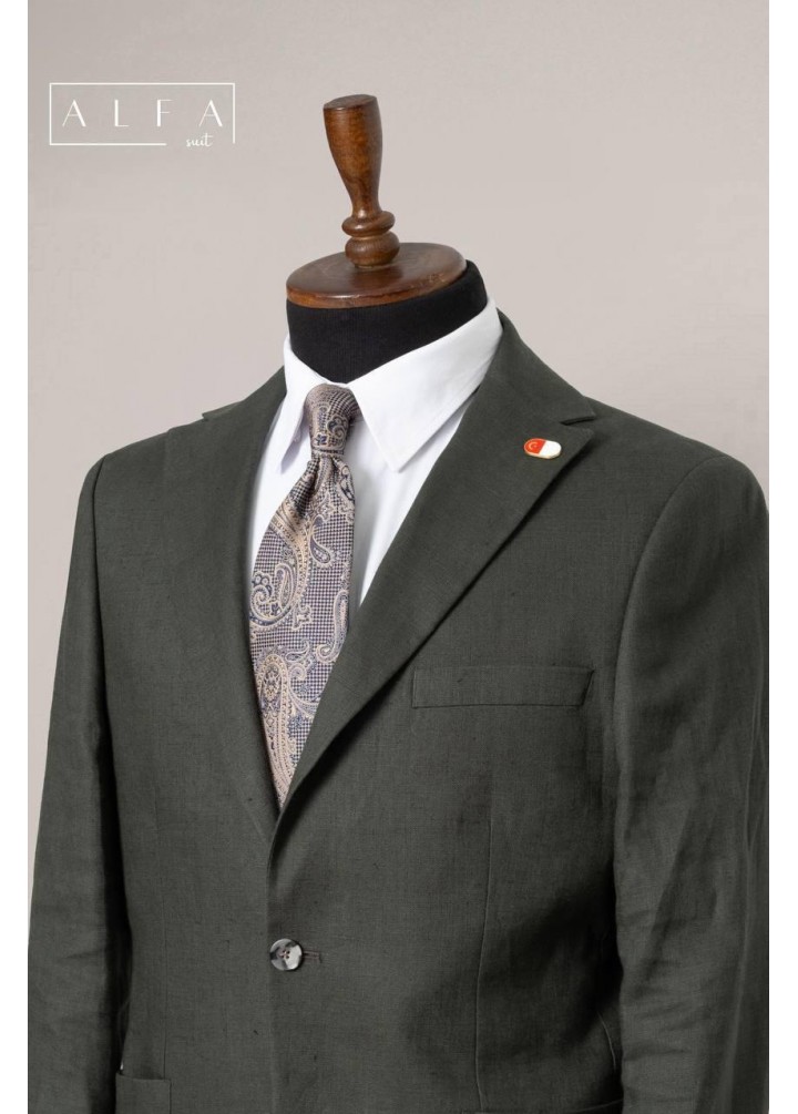 %100 Keten Haki Takım Elbise – Doğallığın ve Zarafetin Buluşma Noktası