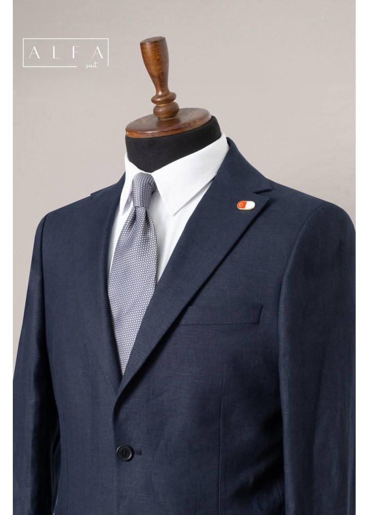 %100 Pamuk Keten Erkek Takım Elbise – Lacivert