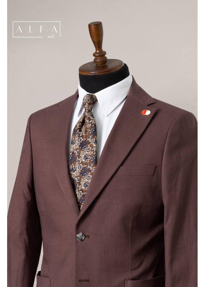 %100 Pamuk Keten Erkek Takım Elbise – Bordo