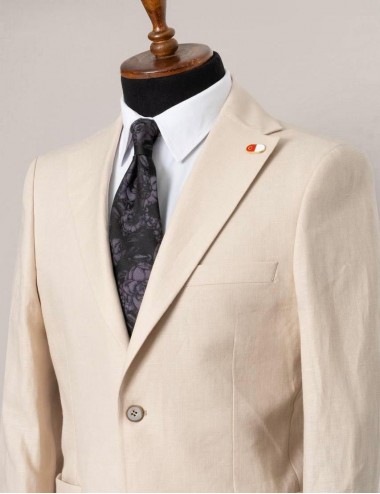 %100 Pamuk Keten Erkek Takım Elbise – Bej