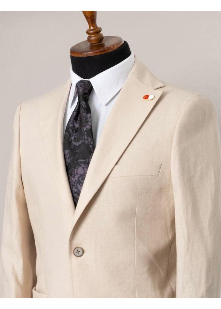 %100 Pamuk Keten Erkek Takım Elbise – Bej